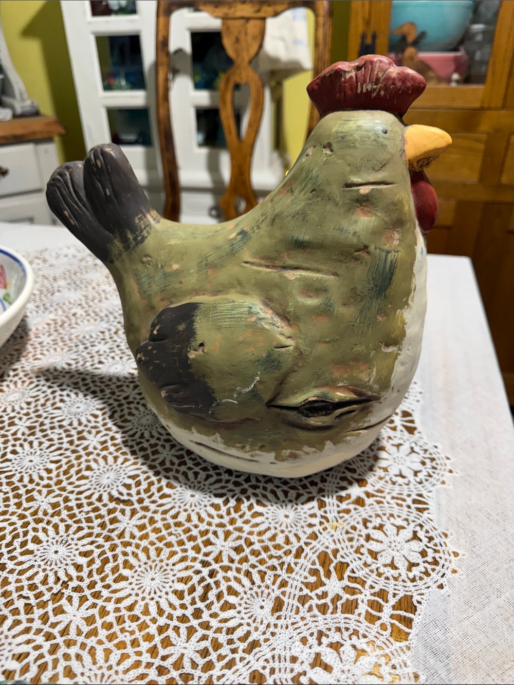 Modern farmhouse ugly ceramic painted pottery chicken